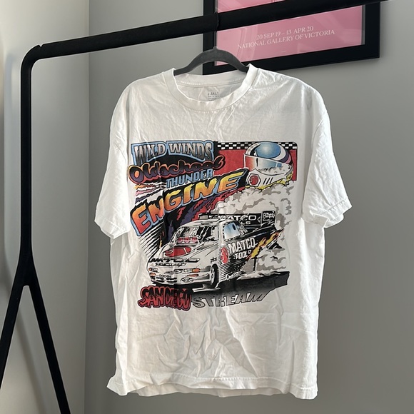 Brandy Melville Tops - Brandy Melville White Race Car Oversized Short Sleeve Graphic Tee Shirt One Size